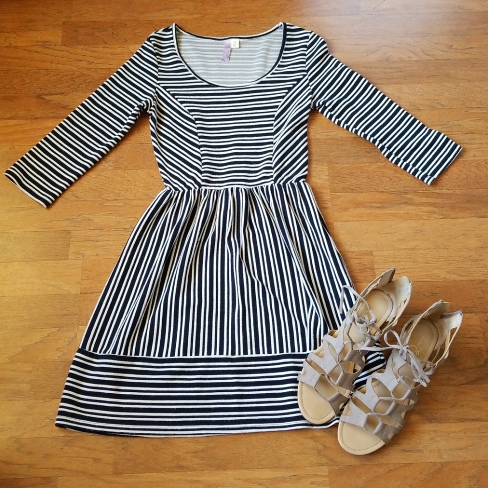 Striped navy and white fit and flare dress